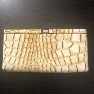 Mock Croc Clutch Handbag - Brown/Cream